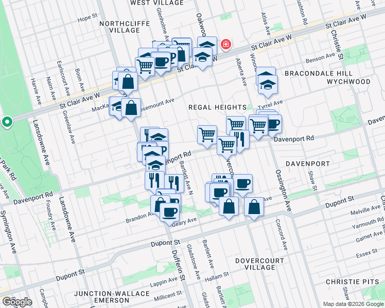 map of restaurants, bars, coffee shops, grocery stores, and more near in Toronto