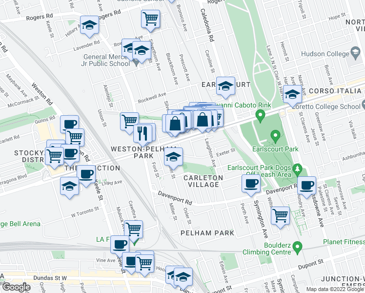 map of restaurants, bars, coffee shops, grocery stores, and more near 68 Hounslow Heath Road in Toronto