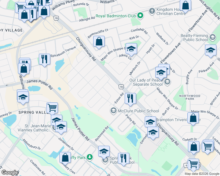map of restaurants, bars, coffee shops, grocery stores, and more near in Brampton