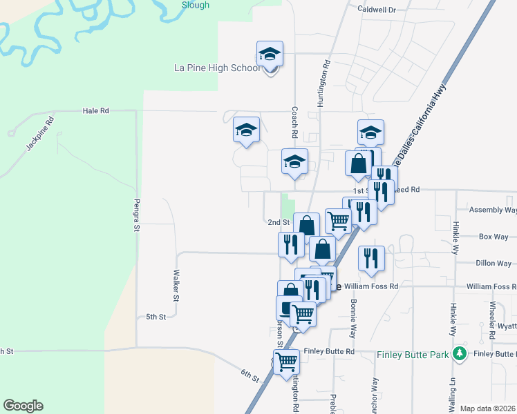 map of restaurants, bars, coffee shops, grocery stores, and more near 51587 Stillwell in La Pine