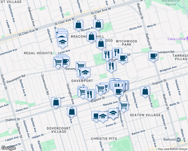 map of restaurants, bars, coffee shops, grocery stores, and more near 342 Melita Avenue in Toronto