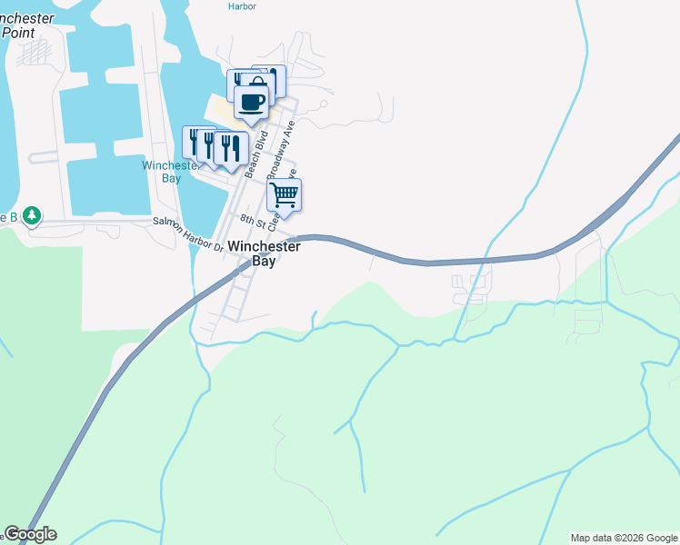 map of restaurants, bars, coffee shops, grocery stores, and more near 75327 U.S. 101 in Reedsport