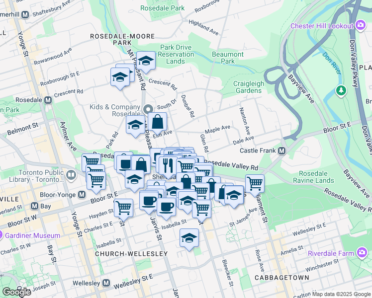 map of restaurants, bars, coffee shops, grocery stores, and more near Ancroft Place in Toronto