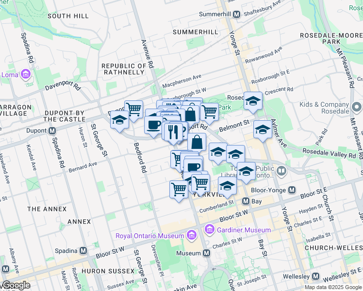 map of restaurants, bars, coffee shops, grocery stores, and more near in Toronto