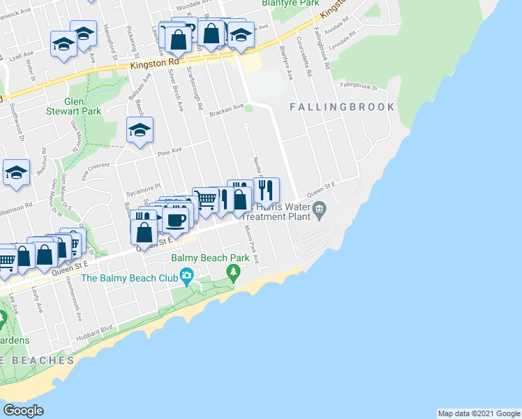map of restaurants, bars, coffee shops, grocery stores, and more near in Toronto