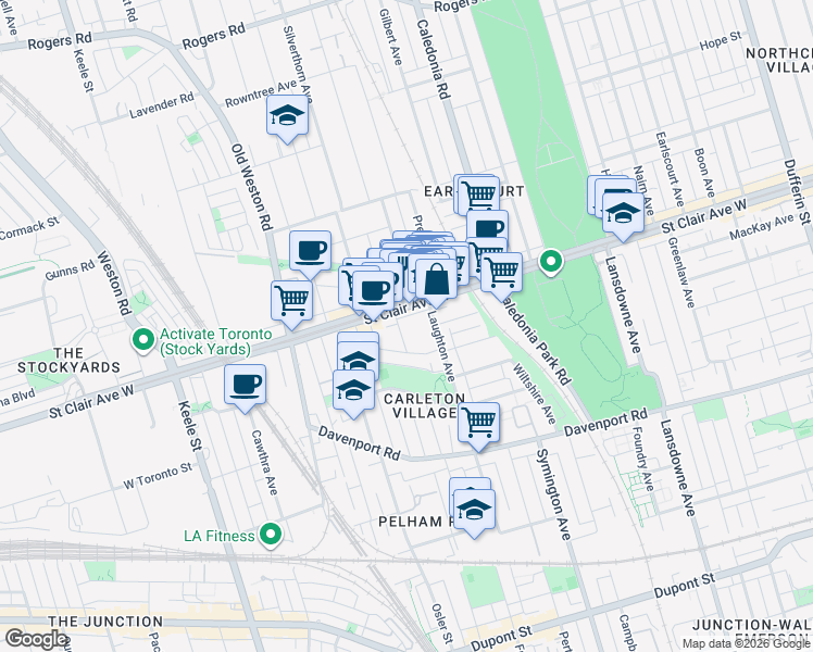 map of restaurants, bars, coffee shops, grocery stores, and more near in Toronto