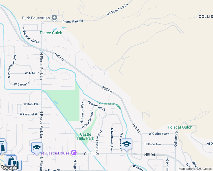map of restaurants, bars, coffee shops, grocery stores, and more near 5600 West Hill Road in Boise