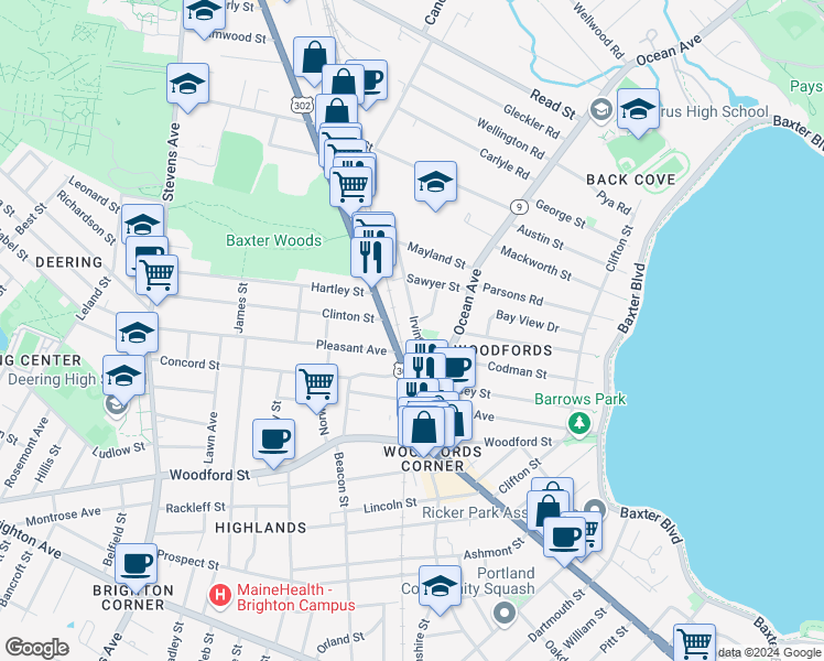 map of restaurants, bars, coffee shops, grocery stores, and more near 745 Forest Avenue in Portland