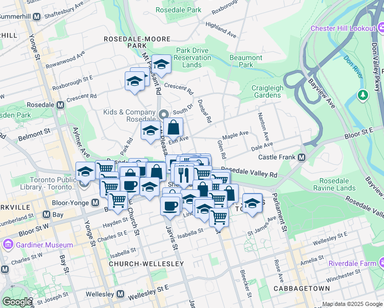 map of restaurants, bars, coffee shops, grocery stores, and more near in Toronto