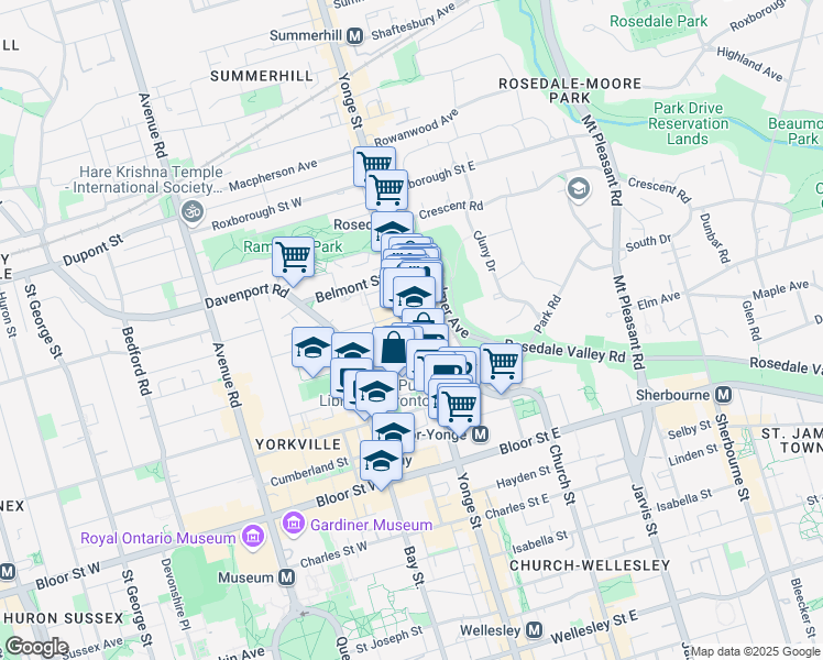 map of restaurants, bars, coffee shops, grocery stores, and more near 934 Yonge Street in Toronto