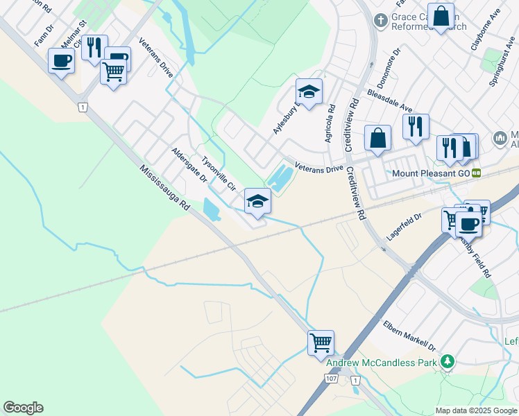 map of restaurants, bars, coffee shops, grocery stores, and more near 116 Tysonville Circle in Brampton