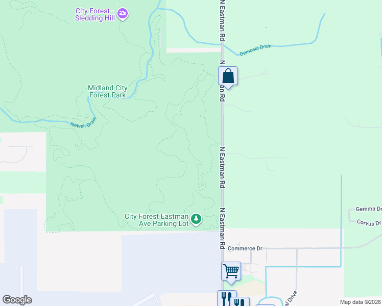 map of restaurants, bars, coffee shops, grocery stores, and more near GNU Loop in Midland