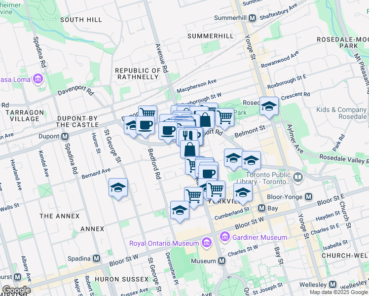 map of restaurants, bars, coffee shops, grocery stores, and more near in Toronto