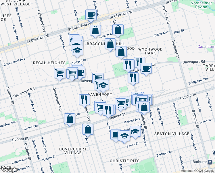 map of restaurants, bars, coffee shops, grocery stores, and more near in Toronto