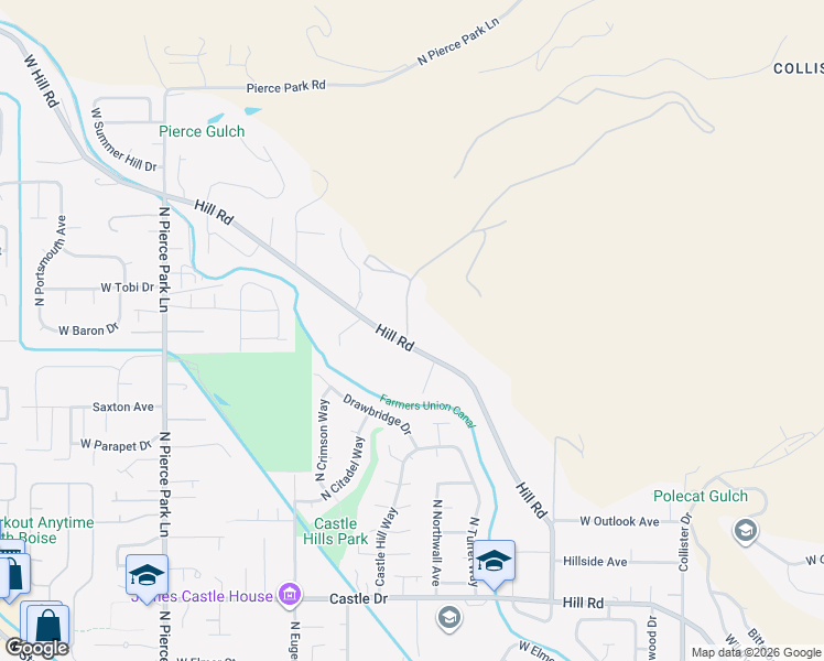 map of restaurants, bars, coffee shops, grocery stores, and more near 5624 Hill Road in Boise