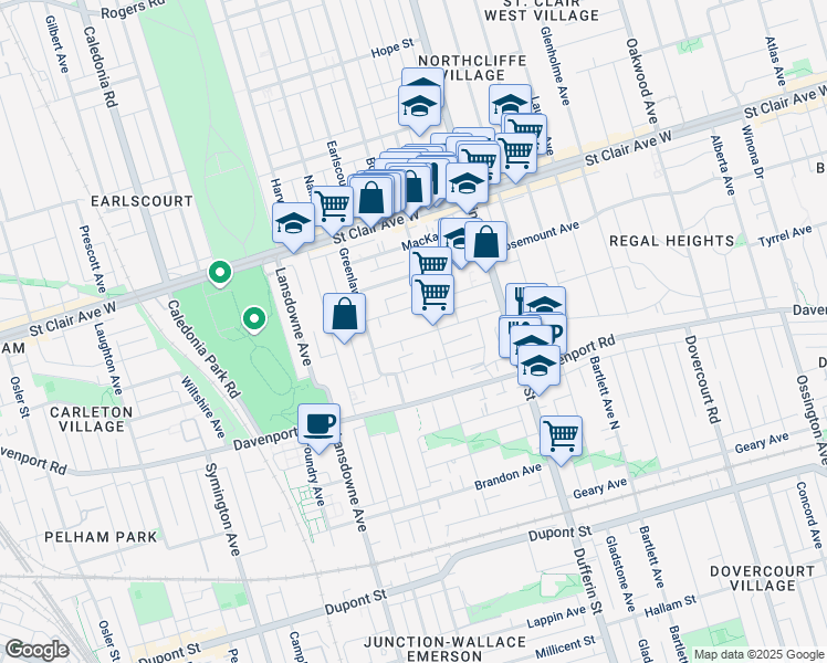 map of restaurants, bars, coffee shops, grocery stores, and more near 86 Peterborough Avenue in Toronto