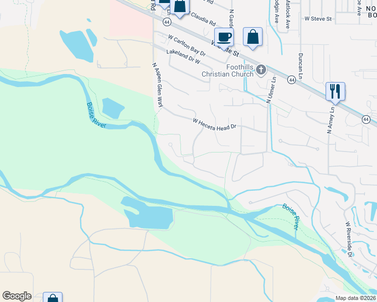 map of restaurants, bars, coffee shops, grocery stores, and more near 5801 North Yaquina Head Way in Garden City