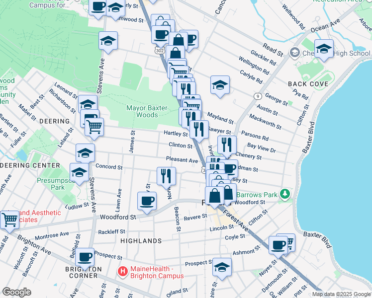 map of restaurants, bars, coffee shops, grocery stores, and more near 18 Clinton Street in Portland