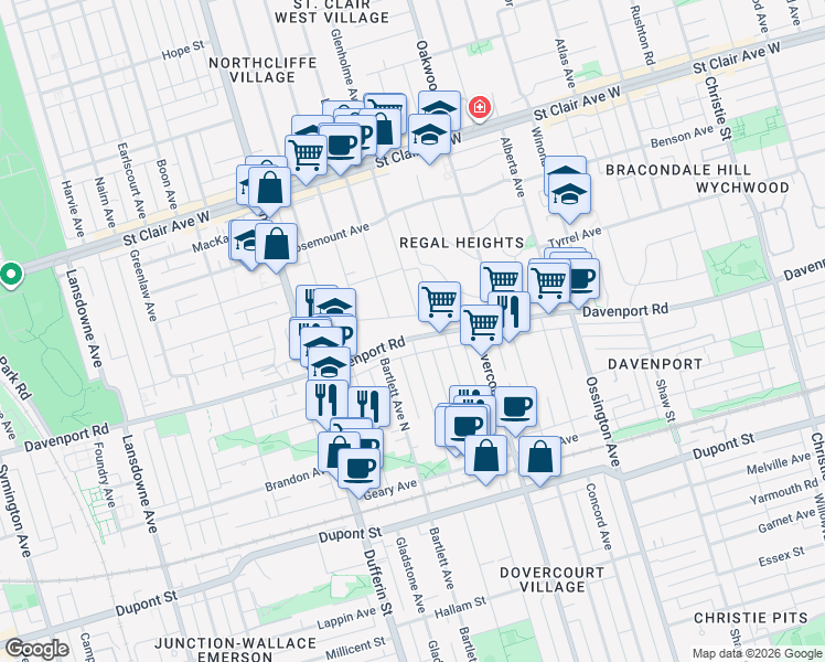 map of restaurants, bars, coffee shops, grocery stores, and more near in Toronto