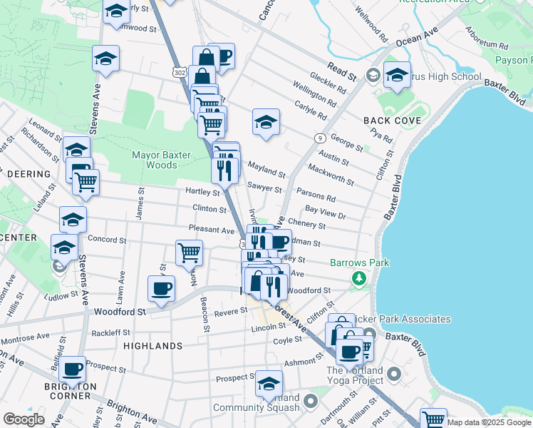map of restaurants, bars, coffee shops, grocery stores, and more near 15 Bryant Street in Portland