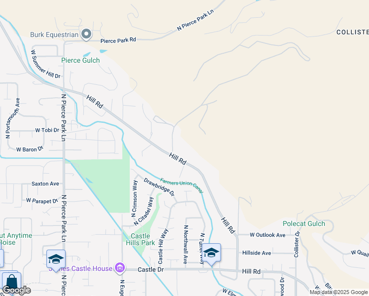 map of restaurants, bars, coffee shops, grocery stores, and more near 5600 West Hill Road in Boise