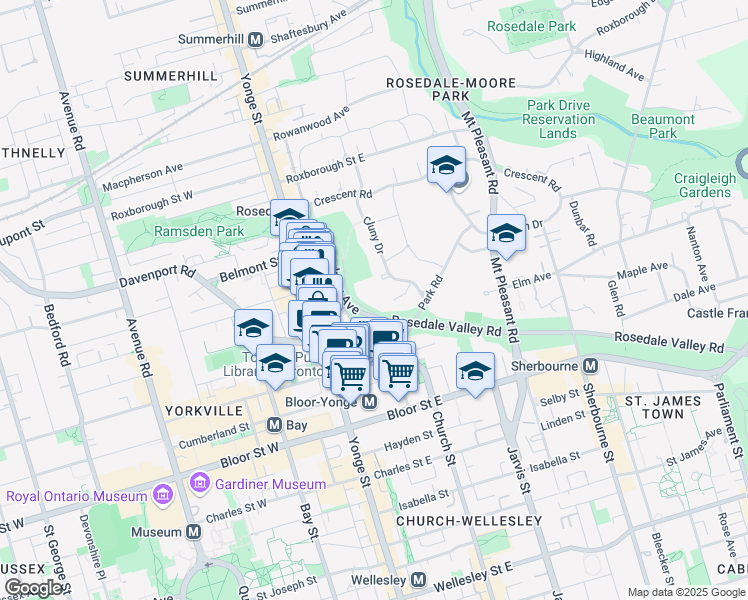 map of restaurants, bars, coffee shops, grocery stores, and more near in Toronto