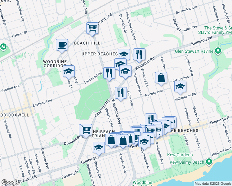 map of restaurants, bars, coffee shops, grocery stores, and more near 60 Haslett Avenue in Toronto