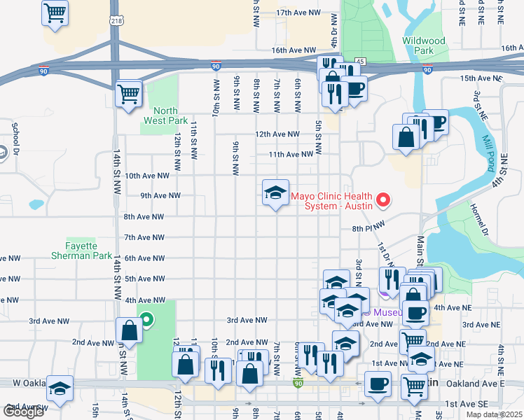 map of restaurants, bars, coffee shops, grocery stores, and more near 808 8th Avenue Northwest in Austin