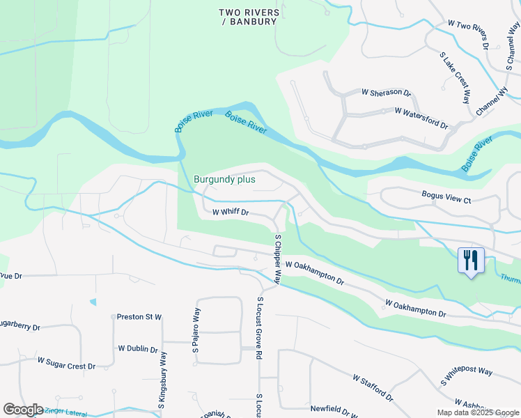 map of restaurants, bars, coffee shops, grocery stores, and more near 1605 West Whiff Drive in Eagle