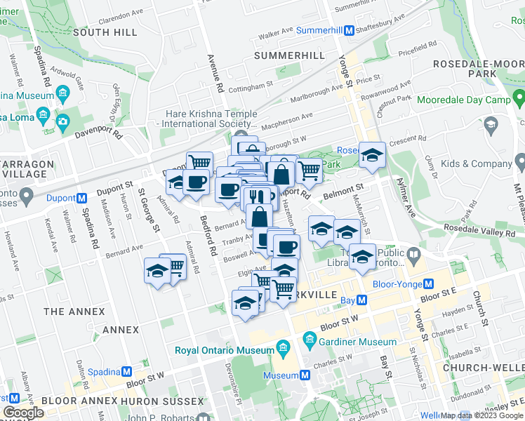 map of restaurants, bars, coffee shops, grocery stores, and more near in Toronto