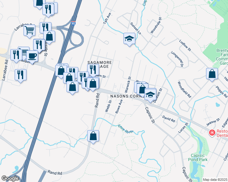 map of restaurants, bars, coffee shops, grocery stores, and more near 7 Wessex Street in Portland