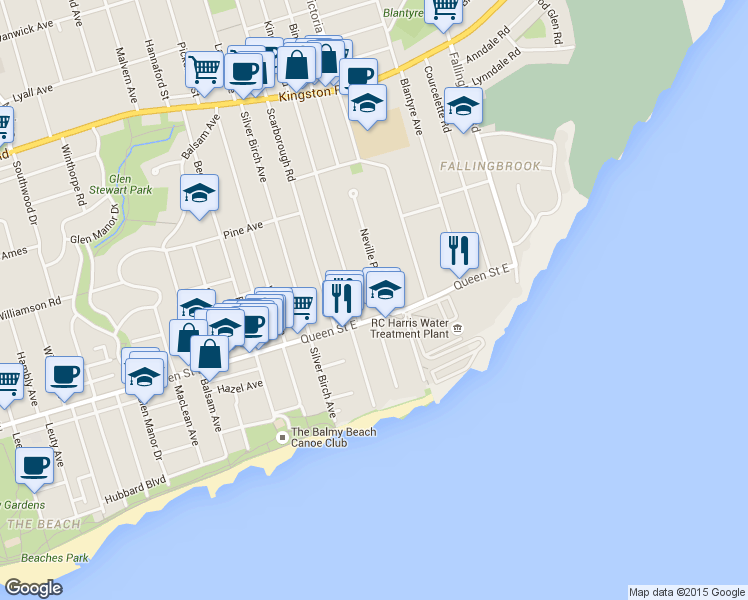 map of restaurants, bars, coffee shops, grocery stores, and more near in Toronto