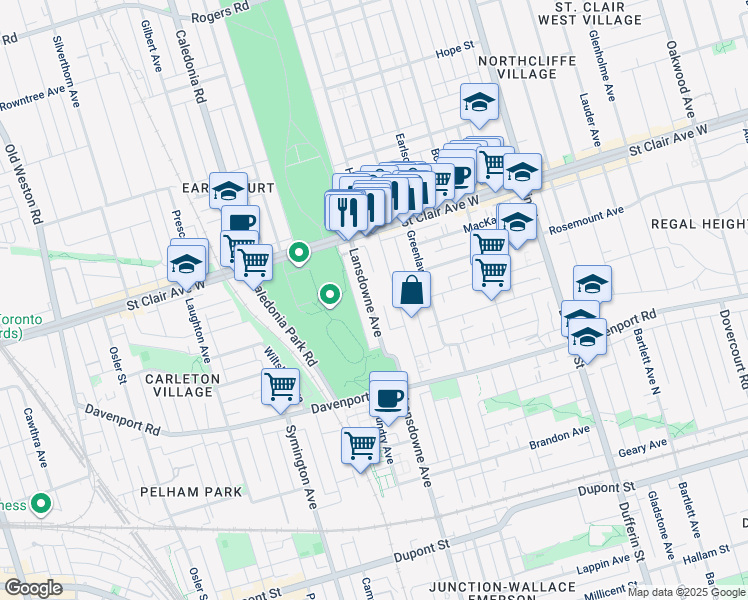 map of restaurants, bars, coffee shops, grocery stores, and more near in Toronto