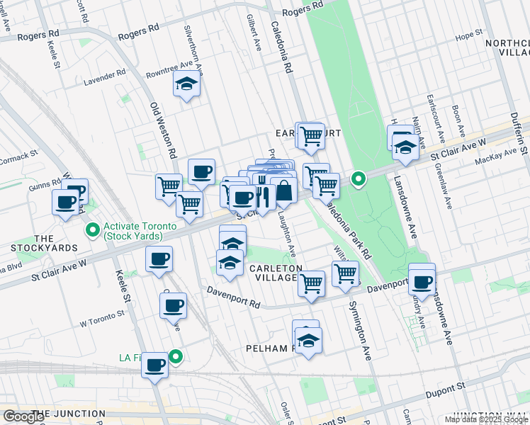 map of restaurants, bars, coffee shops, grocery stores, and more near in Toronto