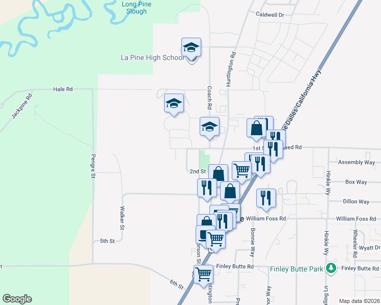 map of restaurants, bars, coffee shops, grocery stores, and more near 51592 Stillwell in La Pine