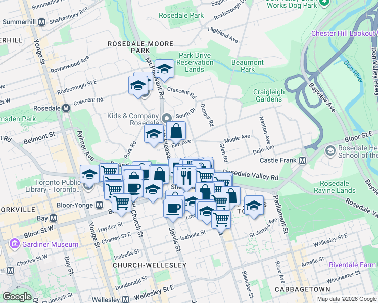 map of restaurants, bars, coffee shops, grocery stores, and more near in Toronto