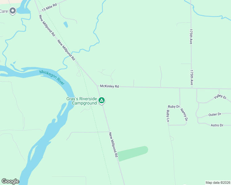 map of restaurants, bars, coffee shops, grocery stores, and more near 18105 McKinley Road in Big Rapids