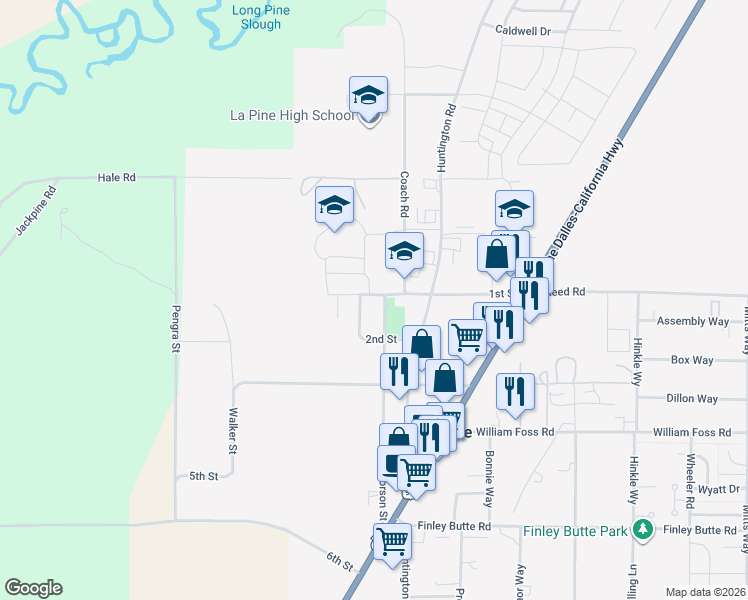 map of restaurants, bars, coffee shops, grocery stores, and more near 51597 Morson Street in La Pine