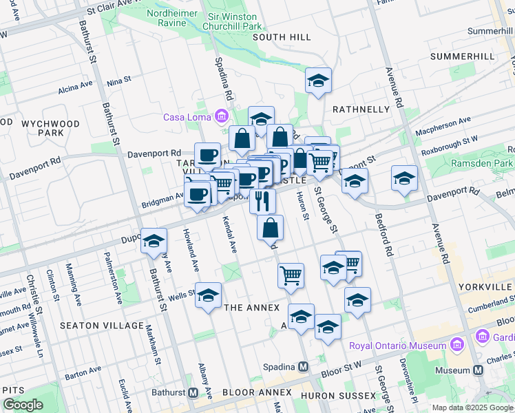 map of restaurants, bars, coffee shops, grocery stores, and more near in Toronto