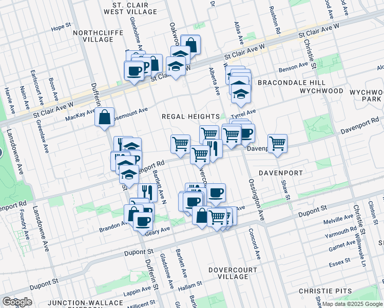 map of restaurants, bars, coffee shops, grocery stores, and more near in Toronto