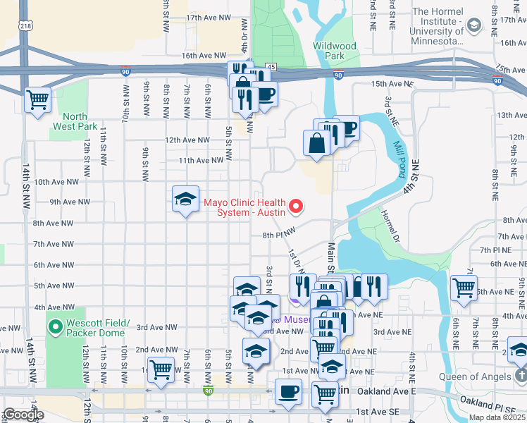 map of restaurants, bars, coffee shops, grocery stores, and more near 915 1st Drive Northwest in Austin
