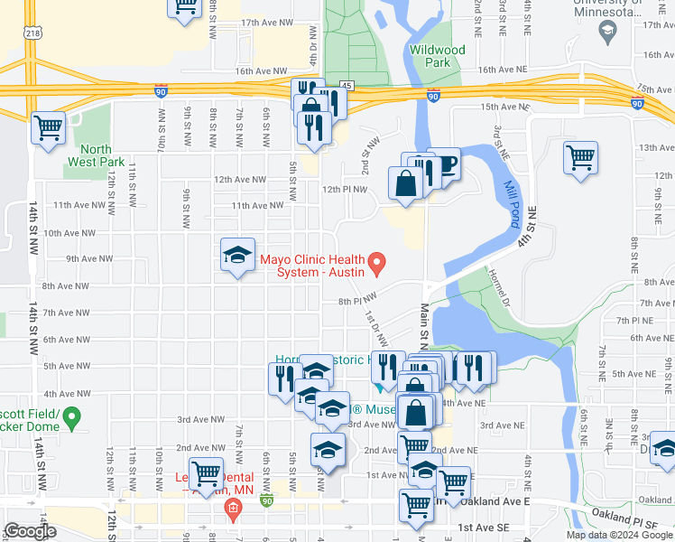map of restaurants, bars, coffee shops, grocery stores, and more near 915 1st Drive Northwest in Austin