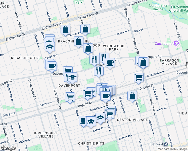 map of restaurants, bars, coffee shops, grocery stores, and more near 7 Hector Avenue in Toronto