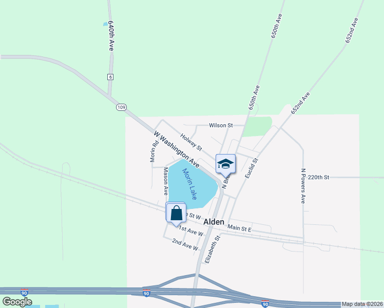 map of restaurants, bars, coffee shops, grocery stores, and more near 180 West Washington Avenue in Alden