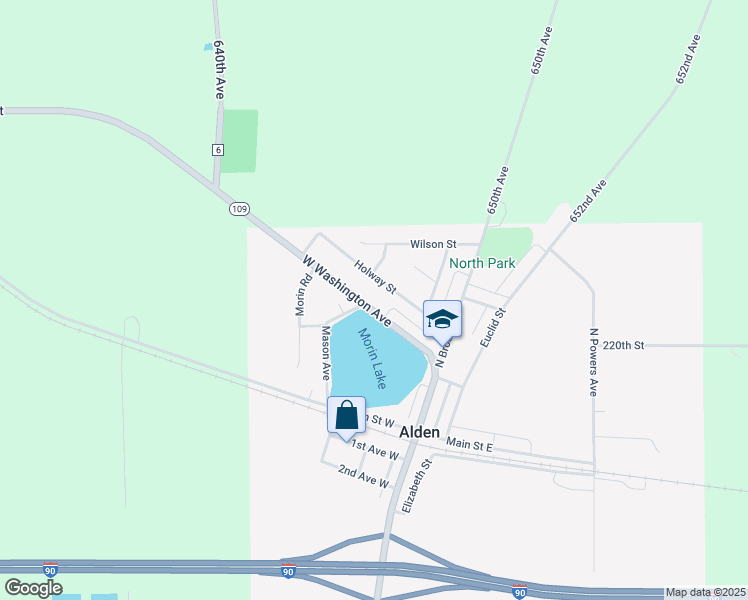 map of restaurants, bars, coffee shops, grocery stores, and more near 180 West Washington Avenue in Alden