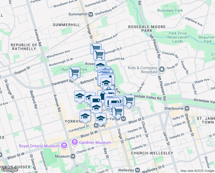 map of restaurants, bars, coffee shops, grocery stores, and more near in Toronto