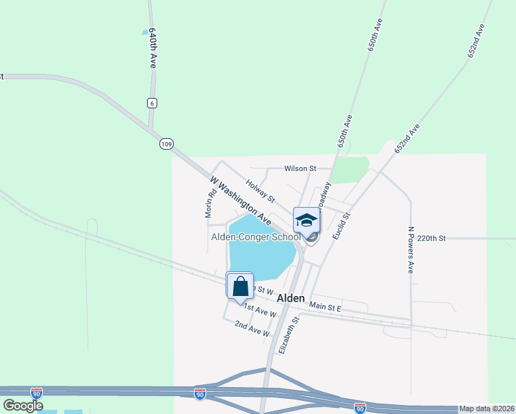 map of restaurants, bars, coffee shops, grocery stores, and more near 180 West Washington Avenue in Alden