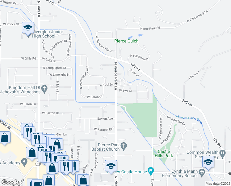 map of restaurants, bars, coffee shops, grocery stores, and more near 5971 North Pierce Park Lane in Boise
