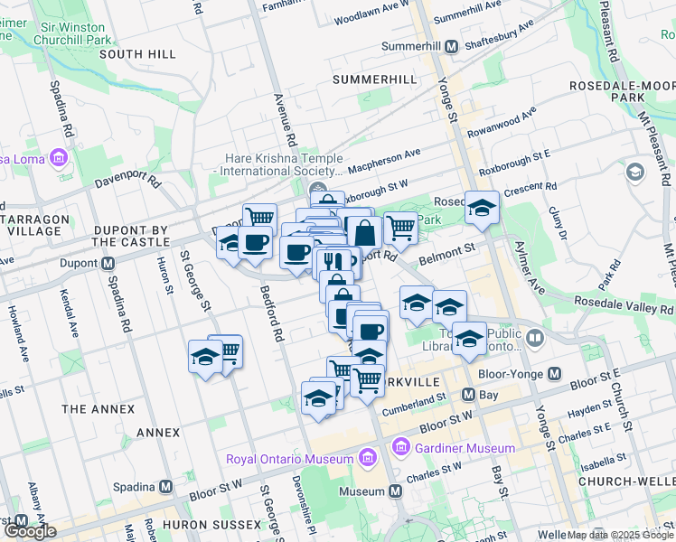 map of restaurants, bars, coffee shops, grocery stores, and more near in Toronto