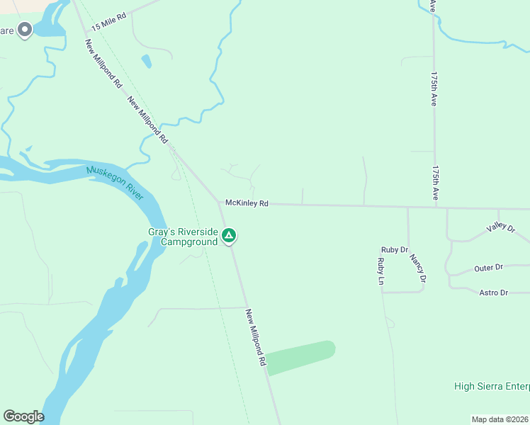 map of restaurants, bars, coffee shops, grocery stores, and more near 18105 McKinley Road in Big Rapids